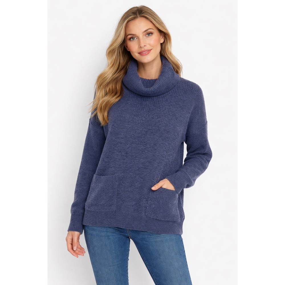 Naked Cashmere Wool Cashmere Cowl Neck Sweater Size S Blue Ribbed Oversized‎
